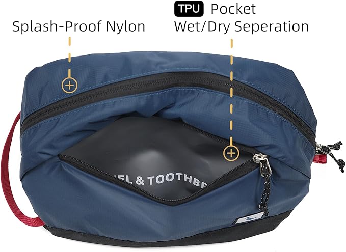 Travel Toiletry Bag 8L, Large Packing Cube with Waterproof TPU Wet/Dry Compartment (01 Black Stealth)