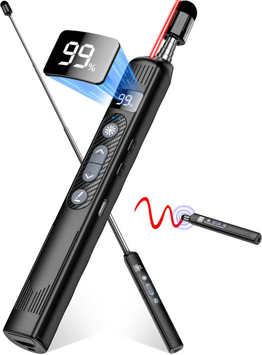 Rechargeable Wireless Presenter Remote with Touch Screen Stylus Pen and Telescopic Pointer Stick, Presentation Clicker with Digital Display- Ideal for PowerPoint Presentations on MAC, PC, and Laptops