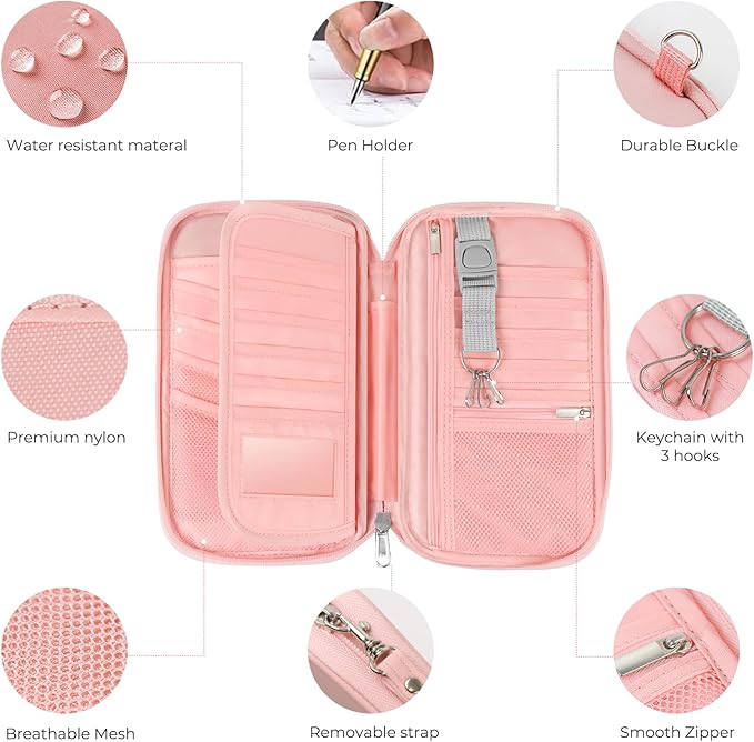 Travel Passport Wallets, Airtag Lightweight Family Passport Holder With RFID Blocking Passport Cover Case Waterproof Bag Document Organizer for Men and Women-pink