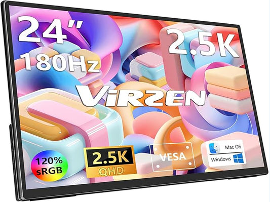 24” 2.5K 2560 * 1440 Portable Monitor 180Hz 120% sRGB USB-C HDMI Large Gaming Second Extender Display Monitor Adjustment Stand for MacBook Laptop,Camera,Desktop,PS5/4, Xbox, Switch,Phone