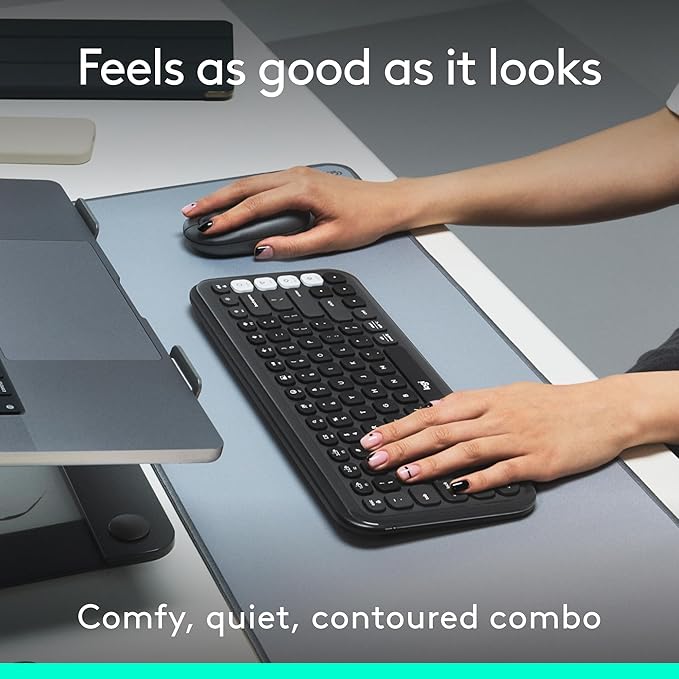 Logitech POP ICON Combo, Bluetooth Keyboard and Mouse Combo, Comfortable Typing, programmable Keys and Buttons, Quiet clicks, Easy-Switch up to 3 Devices - Graphite and Off-White