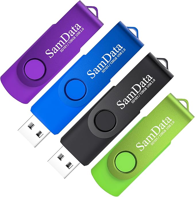 128GB USB Flash Drives 4 Pack 128GB Thumb Drives Memory Stick Jump Drive with LED Light for Storage and Backup (4 Colors: Black Blue Green Purple)