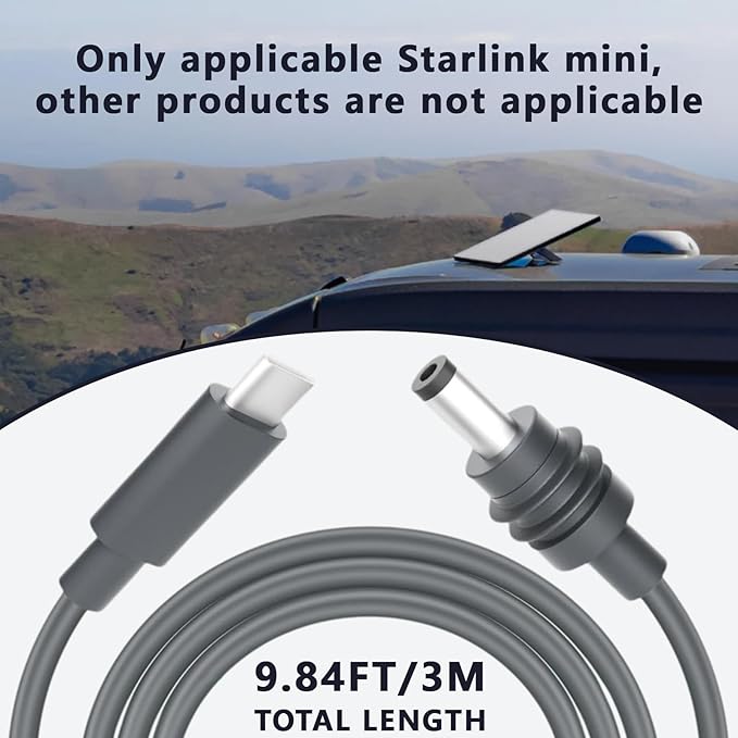 OTPEIR Starlink Mini DC Power Cable, Power Cord for Starlink Mini Accessories, Waterproof Outdoor 18AWG Durable Cable,Gray (C-DC 9.84FT)