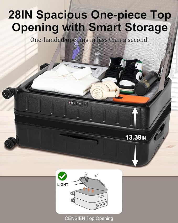 Luggage Sets 2 Pieces, 20 Inch Carry On Luggage and Expandable 28 Inch Checked Luggage with Spinner Wheels, Lightweight ABS+PC Hard Shell Suitcase with Front Opening, TSA Lock (Black, 20/28)