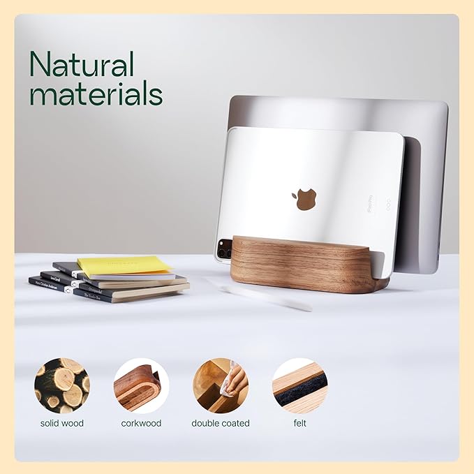 Laptop Stand Vertical Laptop Holder for Desk - All MacBook Vertical Stand up to 0.7'' Thick - Handmade MacBook Holder of Natural Wood (Single Oak)