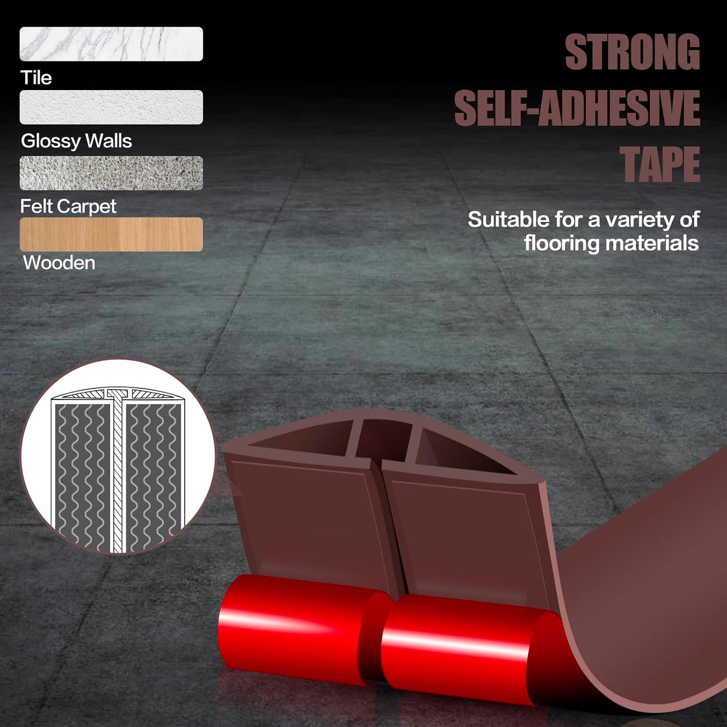 Floor Cord Cover Self Adhesive Cord Hider,3.3FT Cable Management, Extension Strip Protector for Wires, Prevent Cable Trips for Offices, Gyms, Exhibitions Cavity:0.39"(W) x 0.27"(H) Coffee