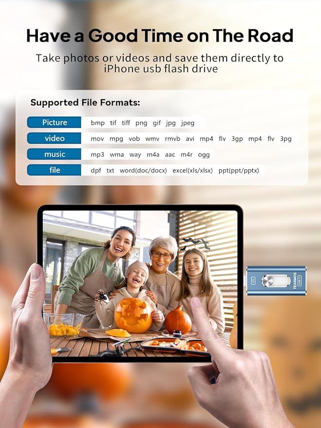 256GB Photo Stick for iPhone Flash Drive, Memory Stick Phone Storage for Photos and Videos Files Backup, Compatible with iPhone iPad Android PC, Plug & Play, No App Required (Blue)