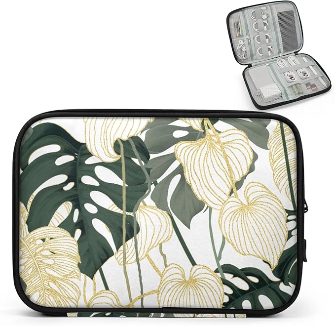 Tropical Palm Leaves Electronics Travel Organizer Case, Tech Accessories Cable Storage Bag for Cords, Charger, Phone, Hard Drive
