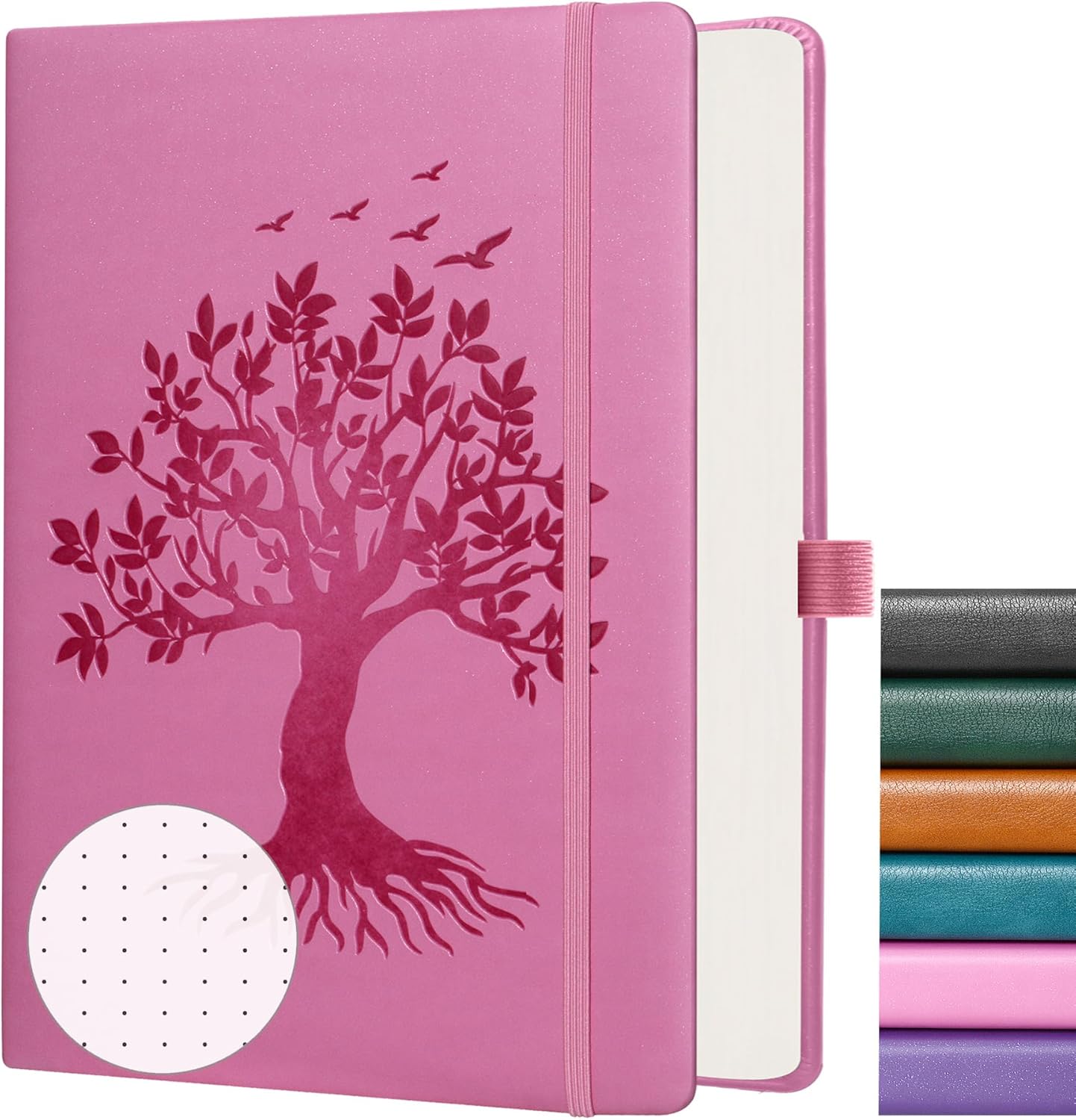 ZXHQ Elegant B5 Dot Grid Journal - 150 GSM Thick Paper 256 Pages Bullet Dotted Journal, Chic Tree of Life Design, Durable Hardcover, Inner Pocket - Pink, 7.7" x 10"