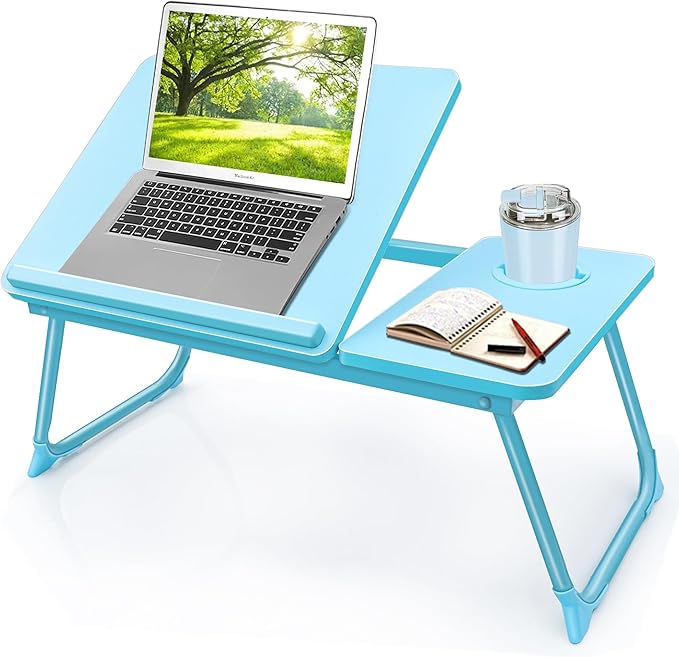 Laptop Desk for Bed Couch,Lap Desk for Laptop,Portable Laptop Stand for Desk,Small Adjustable Laptop Desk,Foldable Bed Table for Laptops and Writing, Bed Tray Table with Cup Holder(Blue)