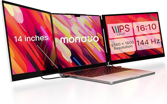 14" Pro Triple Laptop Glass Screen Extender, Dual 14" 2k Portable Monitors, 144Hz, 100% DCI-P3, 500 Nits, Aluminum Finish for 14" MacBook Pro & Windows, for Gaming, Creators, & Professional