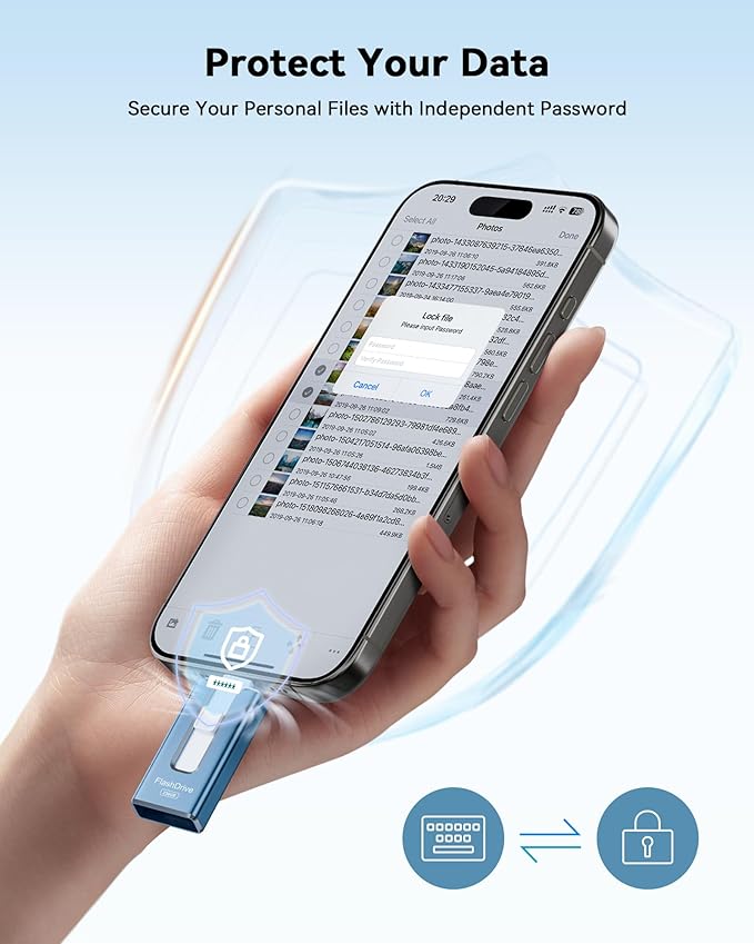 MFi Certified Flash Drive for iPhone 256GB, 3 in 1 Type-C USB Memory Stick Thumb Drive for Photos Videos, High Speed External Memory Storage Photo Stick for iPhone iPad Android PC (Sky Blue)