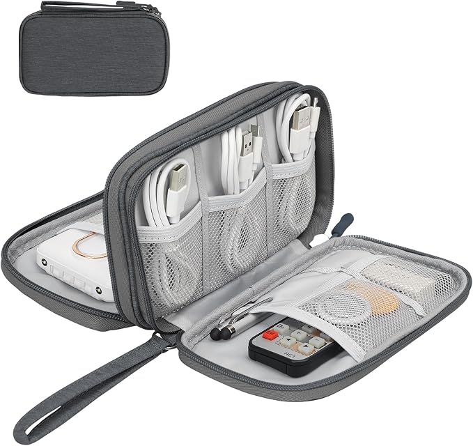 Skycase Large Capacity Pencil Case - Waterproof Travel Cable Organizer, Cable Organizer Bag, All-in-One Double Layers Electronic Cord Travel Organizer for Accessories, Charger, Cable, Power Bank, Grey