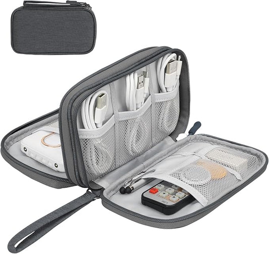 Skycase Large Capacity Pencil Case - Waterproof Travel Cable Organizer, Cable Organizer Bag, All-in-One Double Layers Electronic Cord Travel Organizer for Accessories, Charger, Cable, Power Bank, Grey