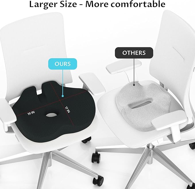 Ryoko Seat Cushion, X Large Memory Seat Cushion for Office Chairs, Car Seat, Airplane, Wheelchair, Pressure Relief Sciatica and Tailbone Pain Relief for Long Sitting Office Workers, Car Drivers
