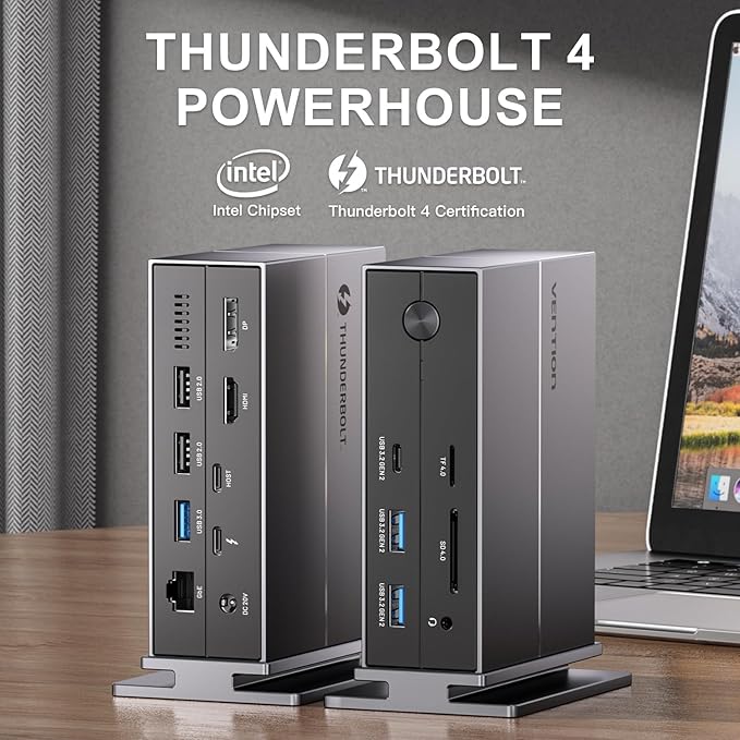VENTION 8K 14-in-1 Thunderbolt 4 Docking Station Triple Monitors with 135W Power Adapter 40Gbps USB-C Docking Station for MacBook Pro/Air, Thunderbolt 4/3 Windows PC (8K HDMI DP, 3xUSB 3.2, Ethernet)