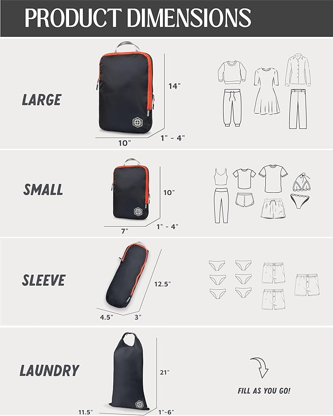 Compression Packing Cubes Set for Travel - Lightweight, Durable Clothes Organizer for Carry-On Luggage and Suitcases by TRIPPED Travel Gear