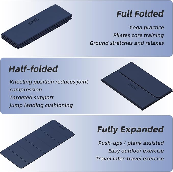 Foldable Yoga Mat, 74"Lx32"Wx1/3"Thick, Folding Exercise Mat, Non-slip Wide Pilates Mats for Home Workout/Travel, Portable Yoga Mat Thick for Yoga/Pilates/Camping/Floor Exercises