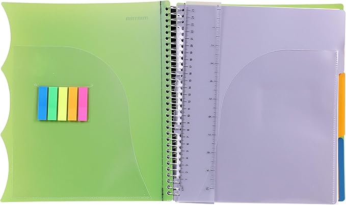 Mintra Office Durable PREMIUM Spiral Notebook, ((Green, 3 Subject, 8.5in x 11in)), Fabric Covered Coils, No Snags, Removable Adjustable Pocket Dividers, Ruler, Organization, Customizable