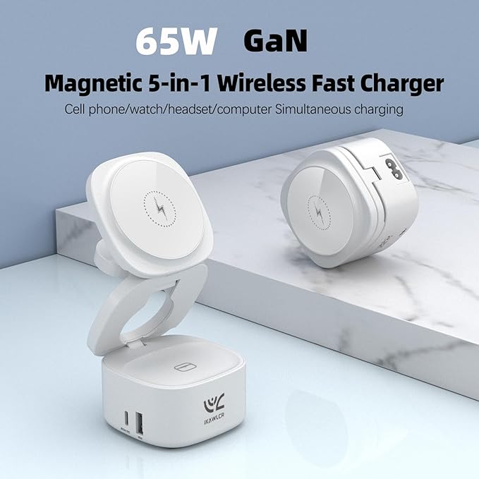 OneCharge Station, 5 in 1 Foldable Wireless Charging Station（PD Fast）,Travel Charger for iPhone Apple Watch AirPods Laptop