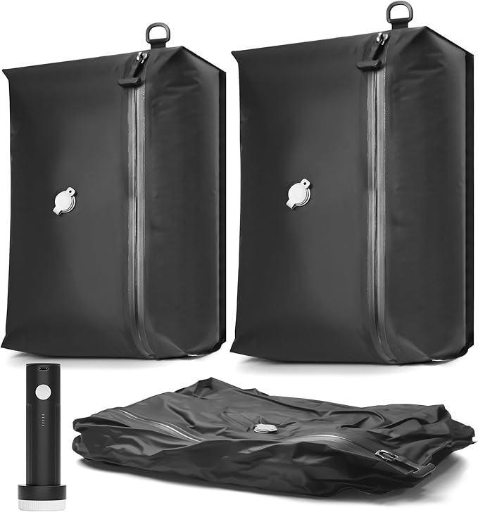 SUOCO Travel Pack Vacuum Kit, Travel Vacuum Bags with Wireless Electric Pump, Clothing Compression Packing Cubes for Carry-On Luggage Backpack Suitcase, 2 Small