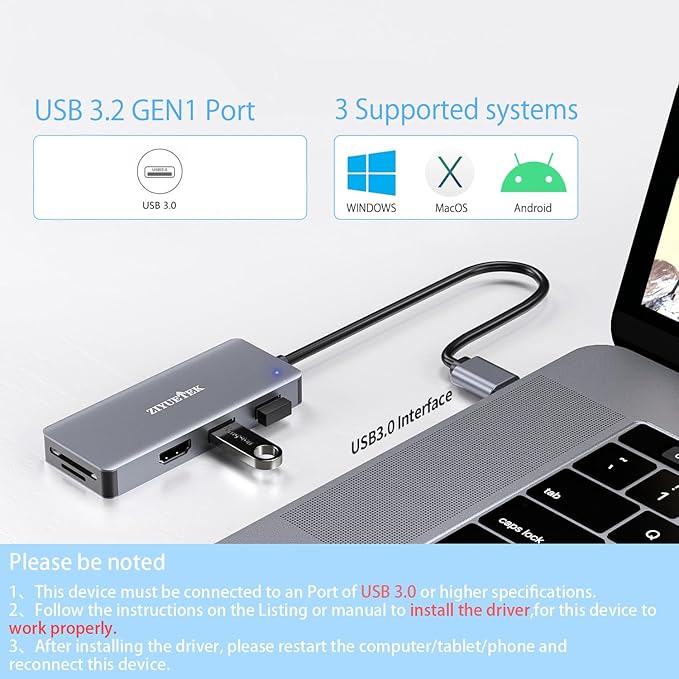 USB to HDMI Adapter, 5-in-1 USB hub 3.0 with HDMI 1080p for Extended Monitor PC Laptop Desktop, 2 USB Ports, SD and Micro SD Card Reader Support Windows, MACOS