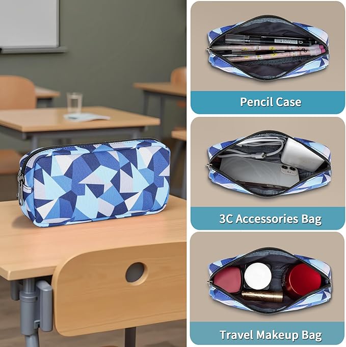 Della Gao College Laptop Backpack with Pencil Case, Digital Check Pattern Travel Backpack for Men, Waterproof Computer Back Pack for Travel, Business, Work, College (Blue-RH, 15.6 Inch)