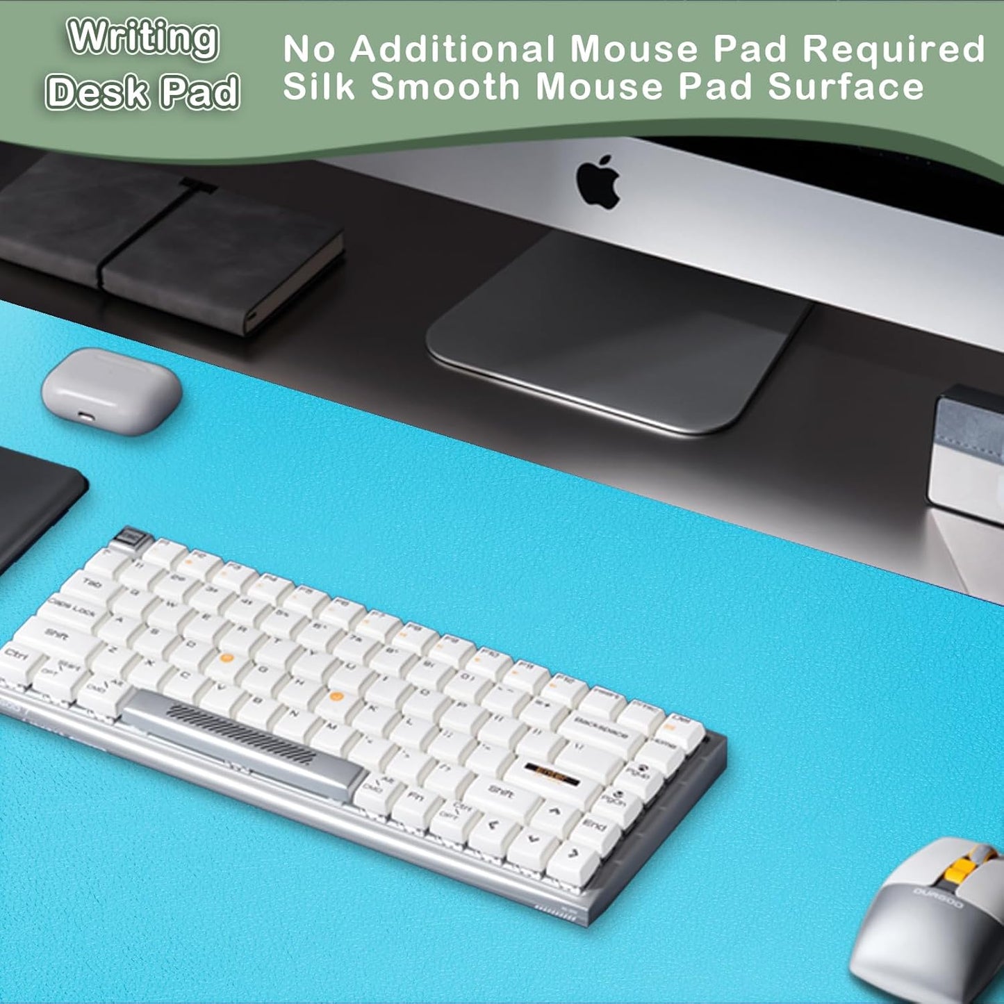 Boutilon Leather Desk Pad Protector,Non-Slip Mouse Pad,Laptop Desk Pad,Office Mouse Mat,Waterproof Leather Desk Blotter,Desk Writing Pad for Office and Home (S-Blue,24"x 14")