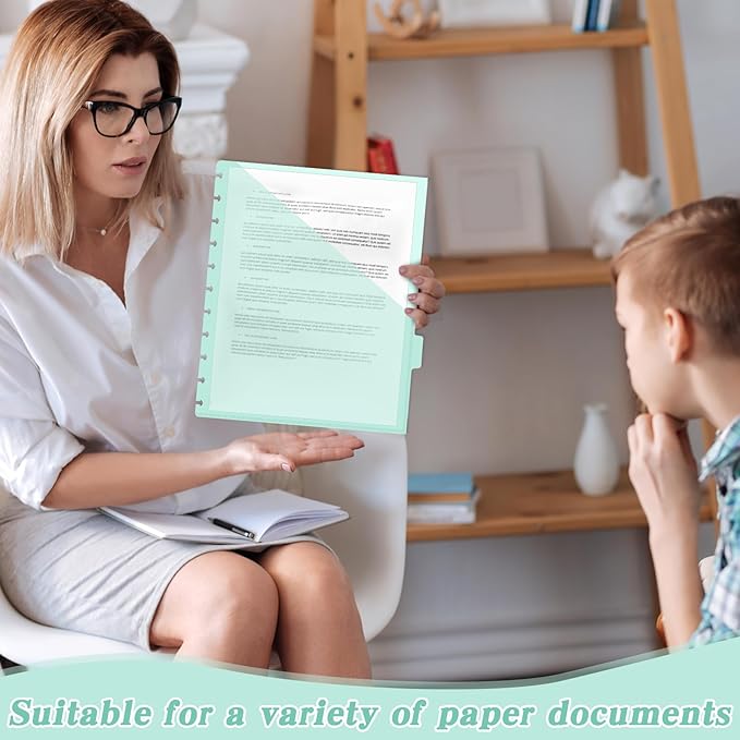 8 Pcs Discbound Pocket Dividers 8.5 x 11 Dividers with Tabs and Pockets Discbound Pocket Folders Letter Size Binder Divider Plastic Disc Planner Supplies for Business School Office(Macarons)