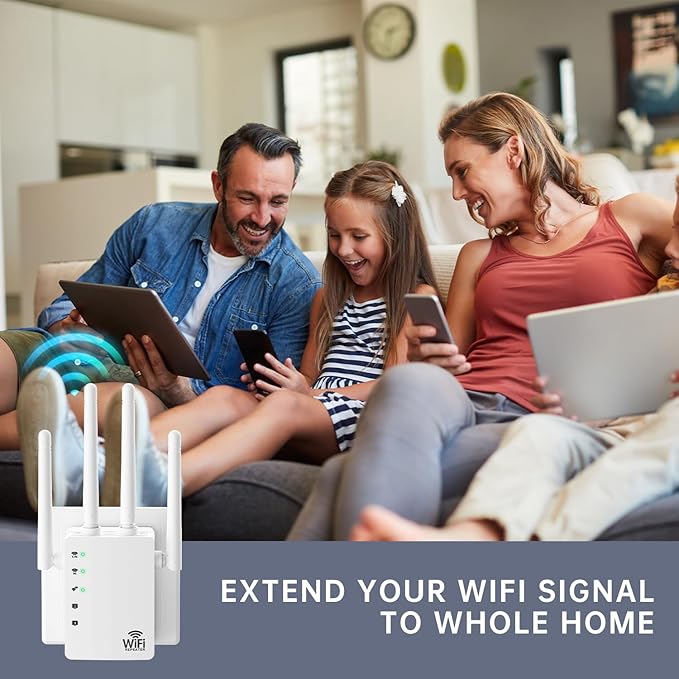 1200Mbps WiFi Extender Signal Booster - Covers Up to 11880 Sq.ft & 100 Devices, Dual Band 5GHz/2.4GHz - WiFi Extenders Signal Booster for Home, WiFfi Repeater, Internet Extender, WiFi Booster