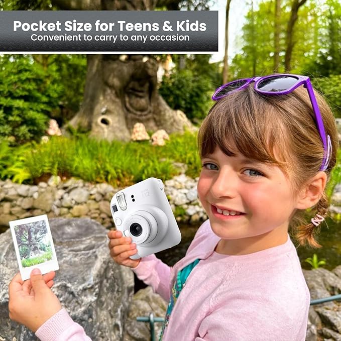 Fujifilm Instant Mini 12 Camera + Accessory Bundle & Compatible Custom Case + Fuji Instant (20 Shots) Designer Mini Photo Album (60 Pockets) (Clay White)