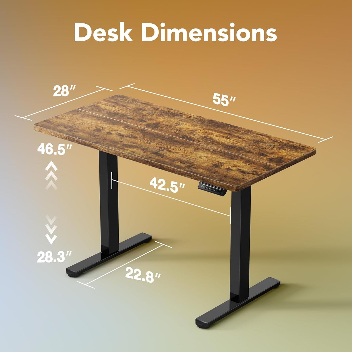 HUANUO 55 x 28 inch Electric Standing Desk Adjustable Height, 4 Memory Height Settings, Sit Stand Up Desk for Home Office & Computer Workstation, Rustic Brown