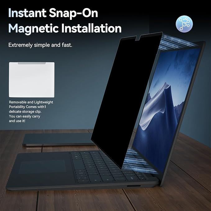 Privacy Filter Compatible with 15 Inch Surface Laptop 5/4/3/2/1, Easy On/Off Removable Anti Glare Blue Light Laptop Privacy Screen Black Security Private