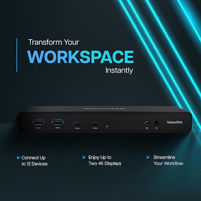 VisionTek VT4510 Universal USB Dual Monitor Docking Station - 2x HDMI, 2x DisplayPort, 100W Power, 4x USB-A, 2x USB-C, Audio, Ethernet for Windows/ MacOS/ ChromeOS