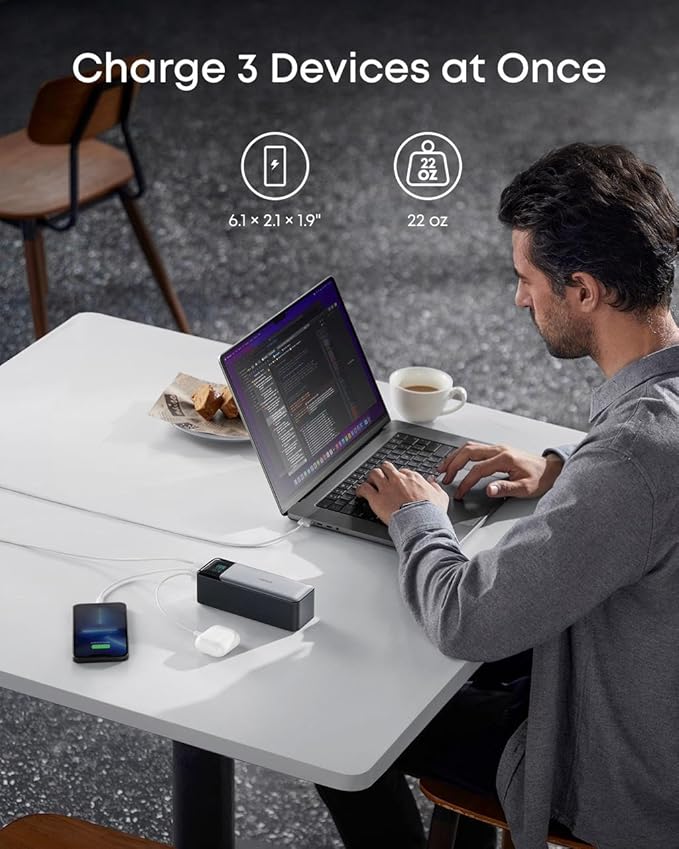 Anker 737 Power Bank, 24,000mAh 3-Port Laptop Portable Charger with 140W Fast Charging, Smart Display, for Outdoor Work, Compatible with iPhone 16/15/14 Series, Vision Pro, Samsung, MacBook, and More