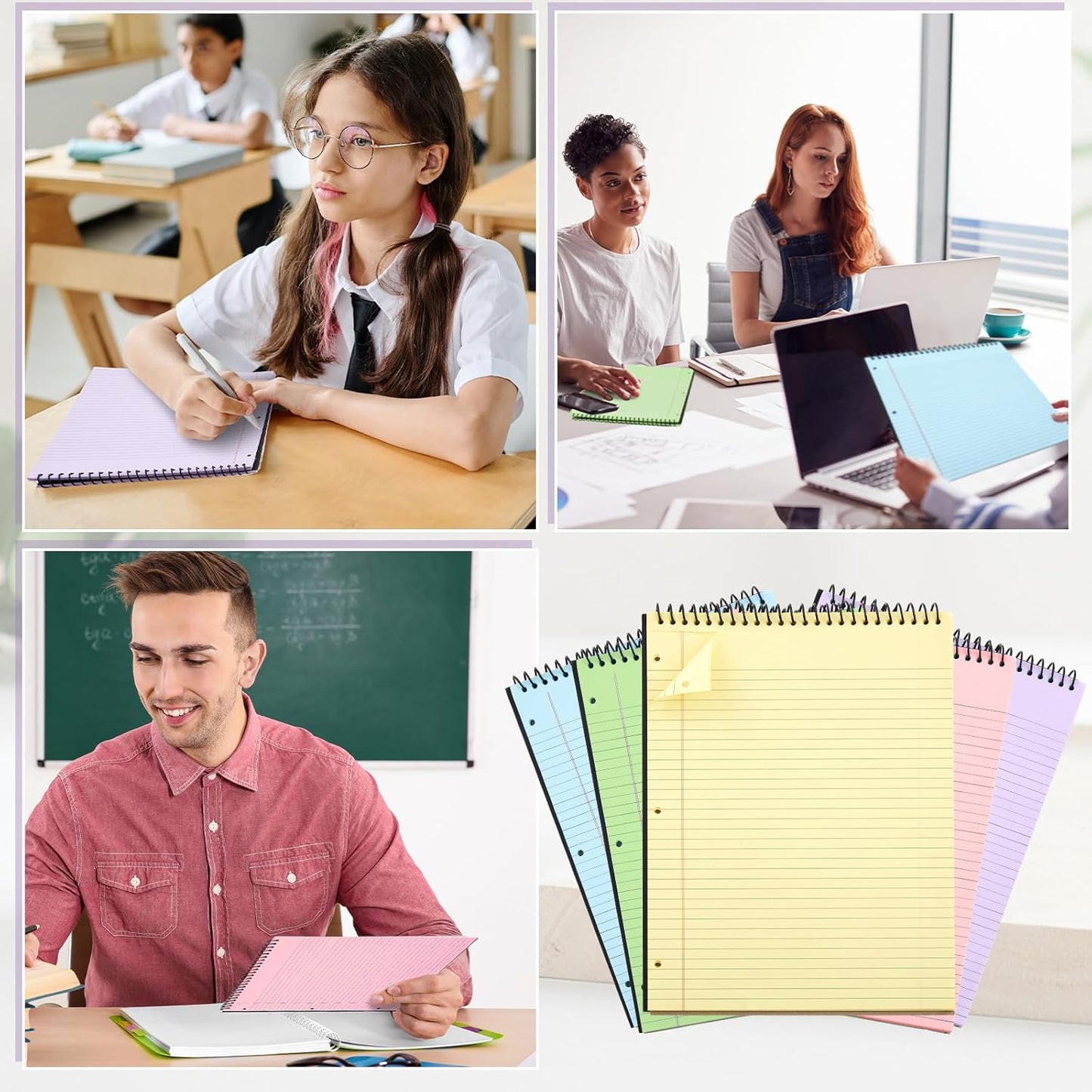 10 Packs 8.5" x 11" Top Spiral Notebook with 3 Hole Punched Legal Pads College Ruled Notepad 50 Sheets Hard Cardboard Paper Wirebound Notepad for Office School Business (Multicolor)