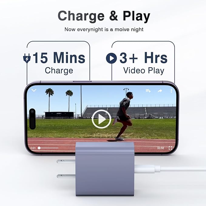 [2 Pack] USB-C Wall Charger, 20W Dual Port QC+PD3.0 Power Adapter, Double Fast Plug Charging Block for Samsung Galaxy S24 S23/S23+/S23Ultra/S22/S22+/S22 FE/Note 20Ultra, iPhone 16/17 Brick Box, Purple