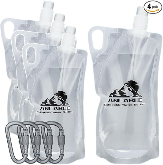 1L Hiking Collapsible Water Bottles, 4-Pack 33OZ BPA-Free Foldable Backpacking Water Bottle for Travel Camping Hiking