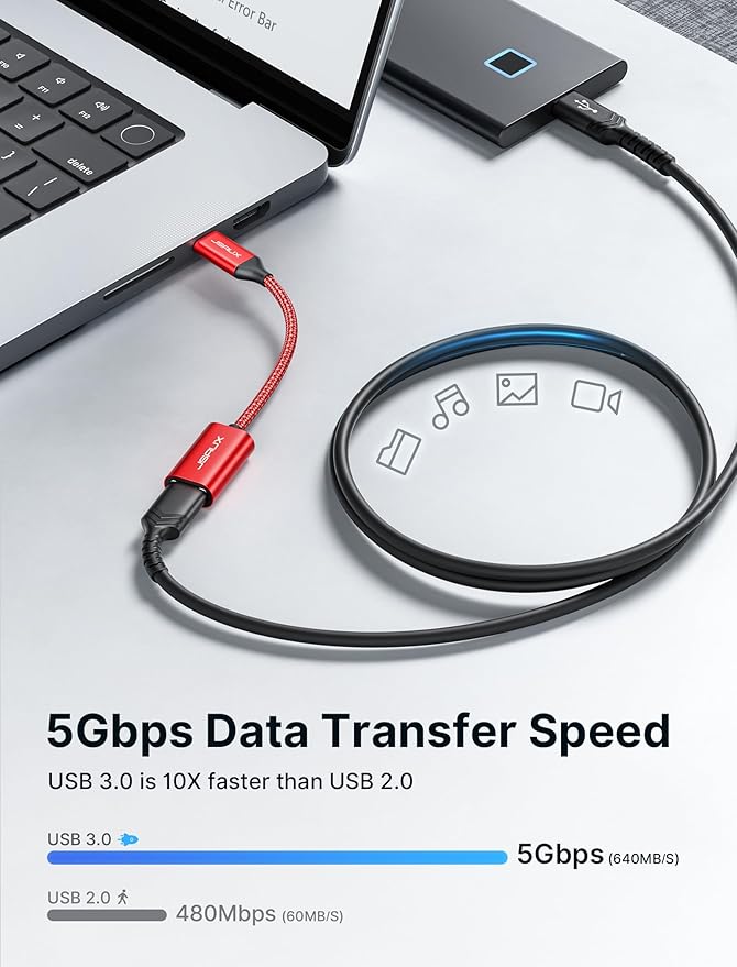 JSAUX USB C to USB 3.0 Adapter [2 Pack], USB C Male to USB Female OTG Cable Adapter Compatible with MacBook Pro/Air, iPhone 17 Pro Max/iPhone Air/16e/16/15 Series, Samsung Galaxy S25/S24/S23-Red