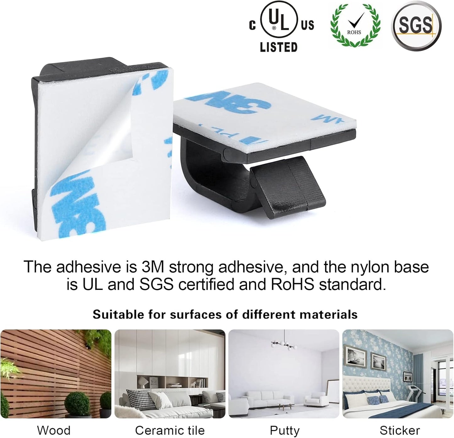 XHF 120 PCS Adhesive Cable Wire Clips Black, Outdoor Cable Management Wire Organizer Cord Holder for Under Desk, Car, Wall, TV PC Ethernet Cable