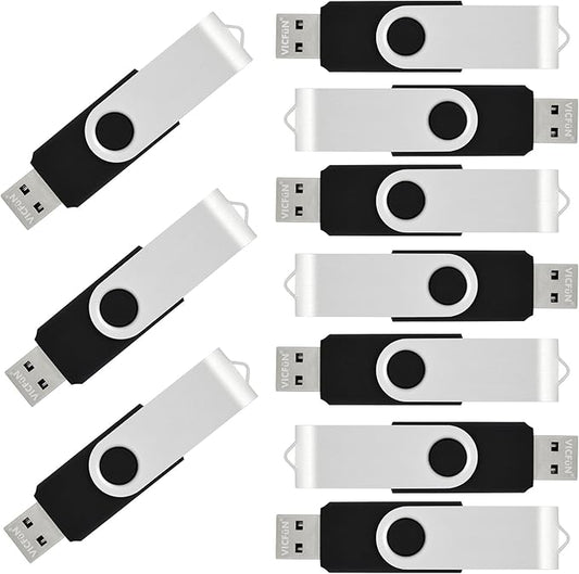 10 Pack 16GB USB Flash Drives 16GB Flash Drive Pack USB 2.0 Swivel USB Thumb Drives, Black