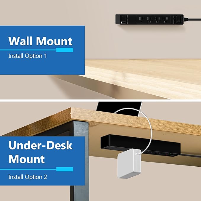 LIDER PD 36W Surge Protected Outlet Extender with 4-Outlet Power Strip, 1 USB Type-A and 1 Type-C Port, 5ft, Up to 1500J, LED Indicator, ON/Off Switch, Flat-Plug, 45-Degree Angle, UL-Listed, Black