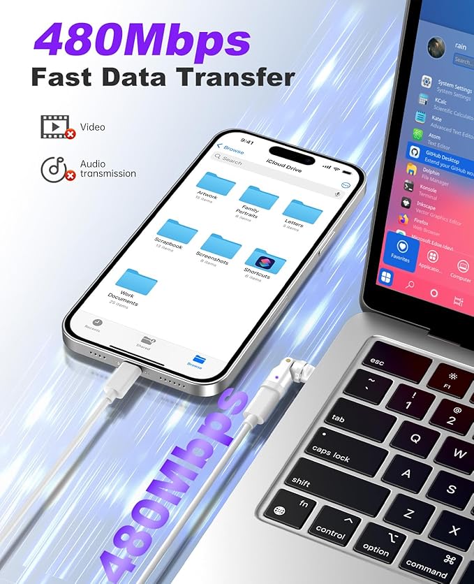 TiMOVO USB C Magnetic Adapter, (2 Pack) PD 240W Charging, Data Transfer, Right Angle C to C Adapter Extender for iPad/iPhone, White