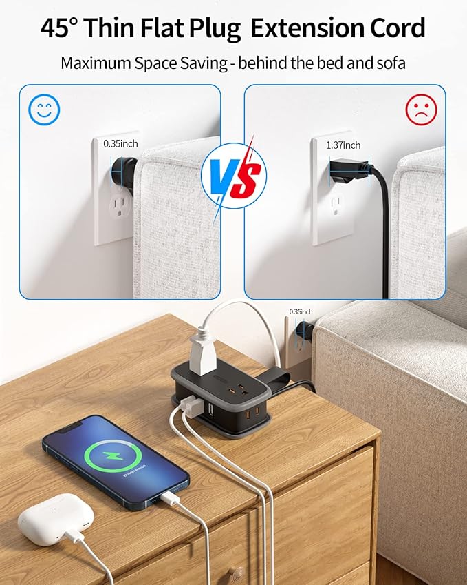 2 Pack Travel Power Strip with USB C Port, NTONPOWER Flat Plug Extension Cord with 4 Outlets 3 USB (1 USB C) for Cruise Ship, 4ft Wrapped Short Extension Cord for Home Hotel Travel Essentials