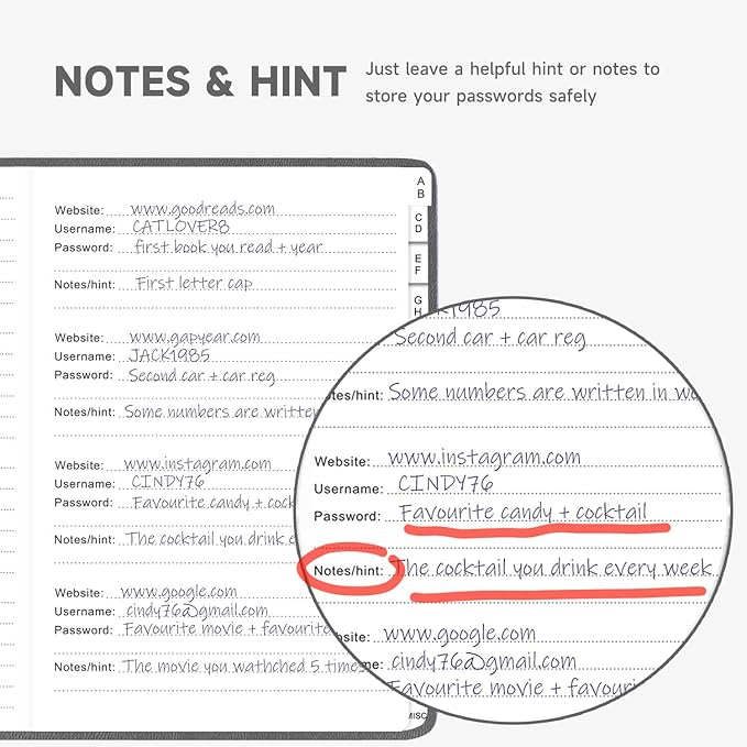 Password Book with Alphabetical Tabs – Hardcover Internet Address & Password Organizer – Password Keeper Notebook for Computer & Website – 7 x 10" Log-in Password Journal w/Thick Paper (Grey)