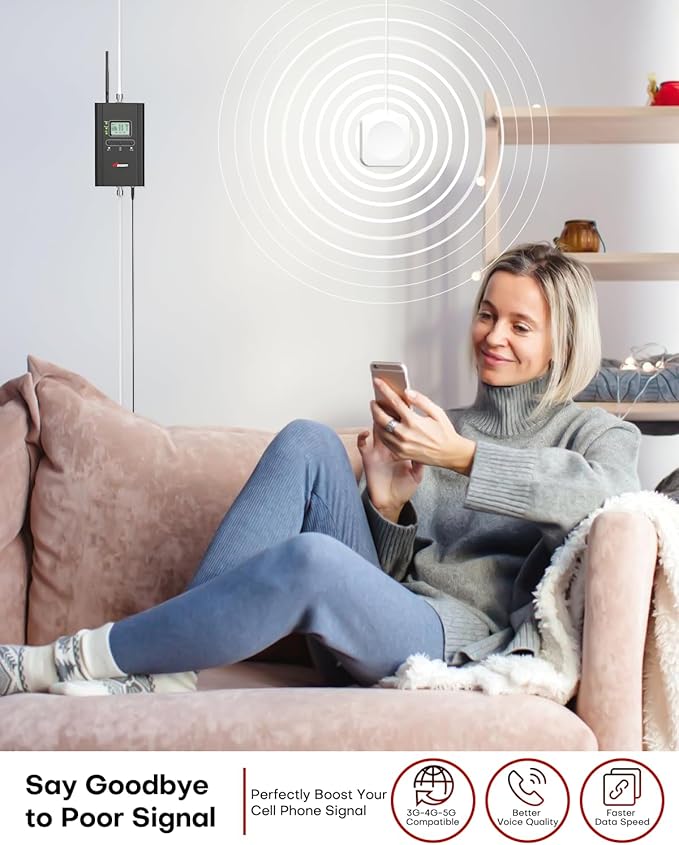 Hiboost Cell Phone Signal Booster for Home and Office, 4,000 sq ft, Boost 5G 4G LTE Data for Verizon AT&T and All U.S. Carriers, FCC Approved