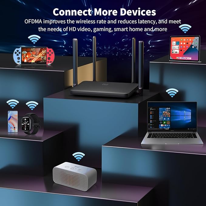 DBIT AX1800 WiFi 6 Router Dual Band Wireless Internet Router, Wireless Speed (Up to 1.8 Gbps) with 4 x Gigabit Ethernet Ports, MU-MIMO, OFDMA, WPA3, IPV6, EasyMesh, Guest WiFi, Parental Controls