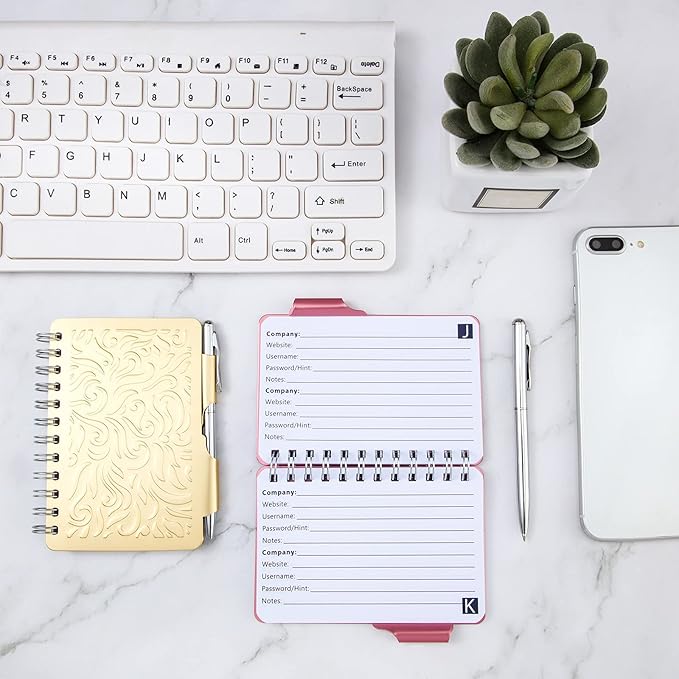 Zonon 2 Pcs Mini Password Book with Alphabetical Tabs Metal Password Keeper Book Portable Organizer Elegant Mandala Pattern Notebook with Pen, Spiral Bound for Information(Beige, Pink)