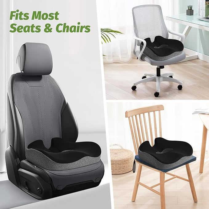 Concave U Surface Donut Pillow for Tailbone Pain Cradle Tailbone Reducing Pressure on Pelvis- Hemorrhoid Pillow for Office, Car, Home Seat- Black/Gray