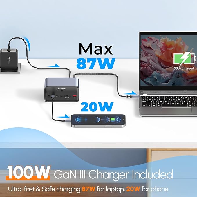 TobenONE Docking Station 3 Monitors, Triple Monitor Docking Station with Single 8K USB-C Video, Dual 4K HDMI, 10Gbps USB A/C, PD 3.0, 100W Power Supply, USB C Dock for Windows/ChromeOS, Dell, HP, ASUS